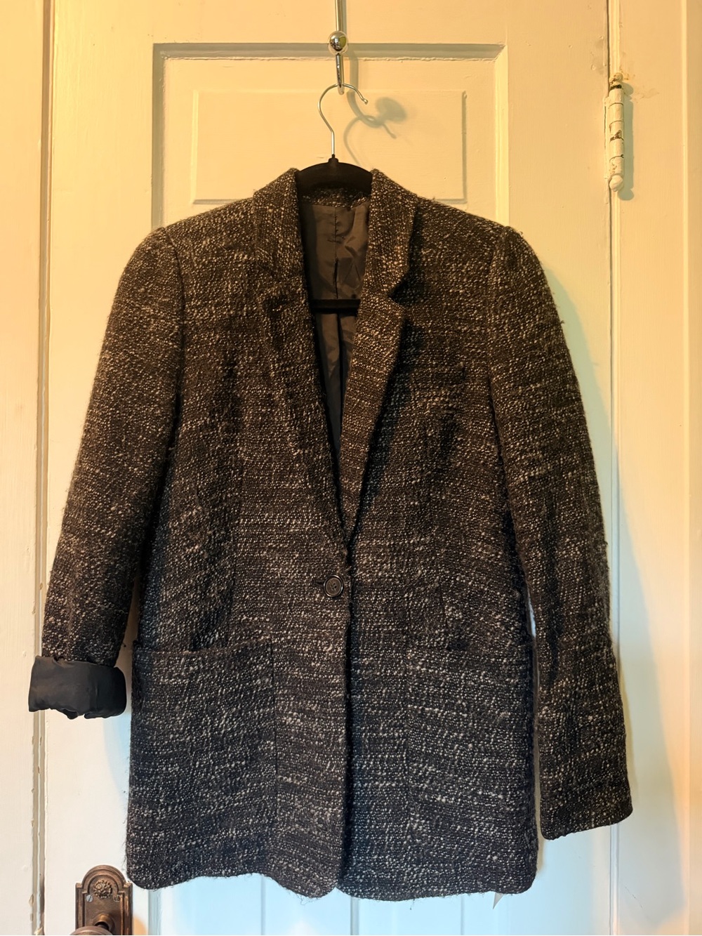 Wilfred Black and White Tweed Single-Button Blazer Jacket